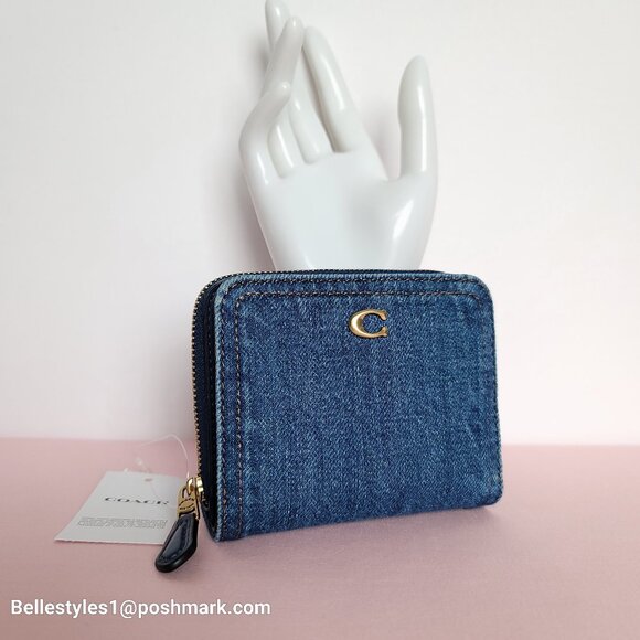 COACH Billfold Small Wallet in Denim Fabric- Deep Blue color⭐ - Picture 3 of 16